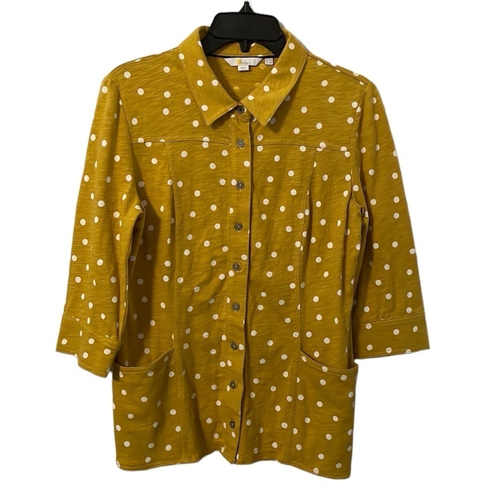 Boden Women's Yellow/White Polkadot Tara Jersey Button Down‎ Top Size 8P